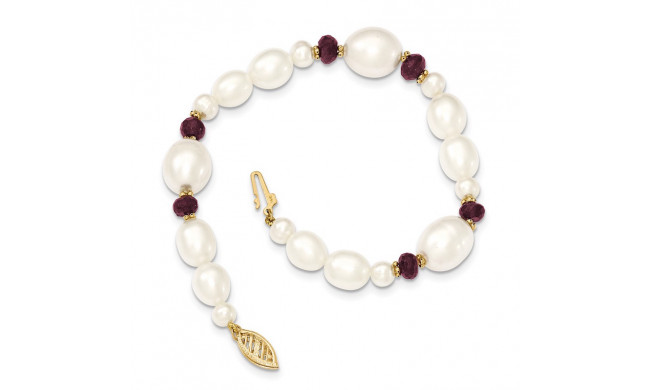 Quality Gold 14K White Freshwater Cultured Pearl Faceted Garnet Bead Bracelet - XF444-7.25