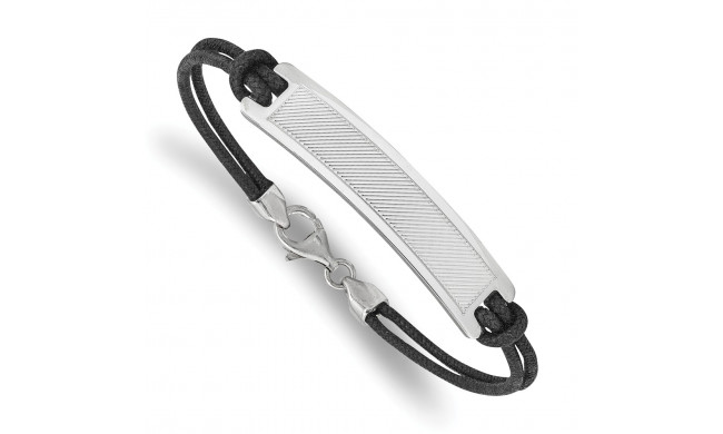 Quality Gold Sterling Silver Rhodium-plated Stripe Design Black Cotton Cord Bracelet - QG4801-8