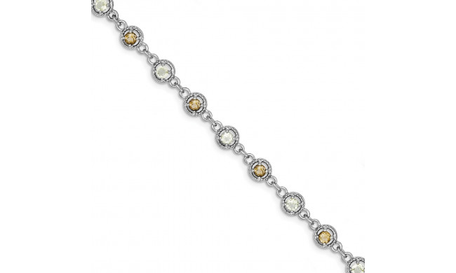 Quality Gold Sterling Silver 7in Rhod Plated Citrine Smoky Quartz Lemon Gem Bracelet - QX800SQ