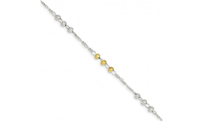 Quality Gold Sterling Silver Gold-tone Textured Beaded Bracelet - QG3297-7