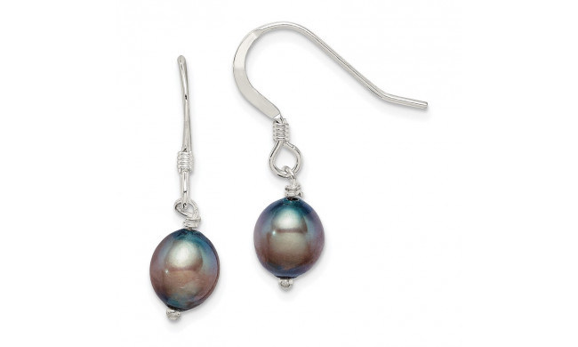Quality Gold Sterling Silver Black FW Cultured Pearl Dangle Earrings - QE7292