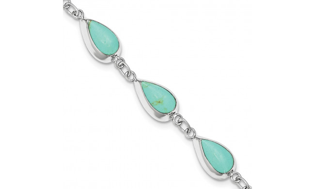 Quality Gold Sterling Silver Rhodium Polished Teardrop Synthetic Turquoise Bracelet - QG3641-7.75