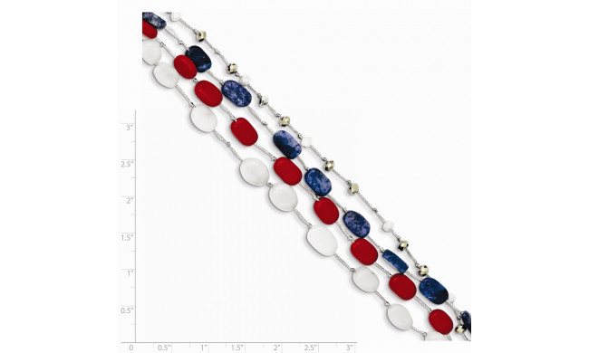 Quality Gold Sterling Silver Red Coral Multi Crystal White Jade Lapis 1in ext. Bracelet - QH5035-7.5