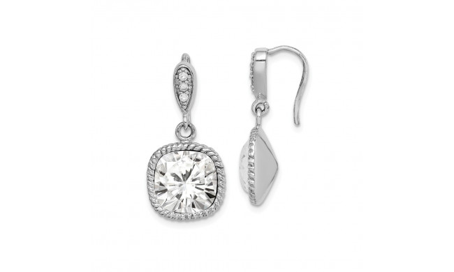 Quality Gold Sterling Silver Rhodium-plated Clear Cushion Crystal Dangle Earrings - QE14435