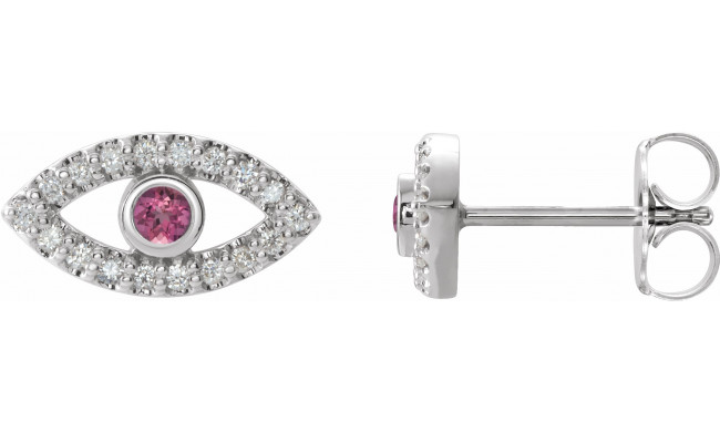 14K White Pink Tourmaline & White Sapphire Earrings - 86884627P