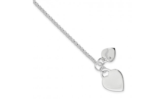 Quality Gold Sterling Silver Double Heart  CZ Bracelet - QG1457-7.25