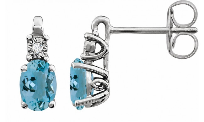 14K White Aquamarine & .02 CTW Diamond Earrings - 651536112P