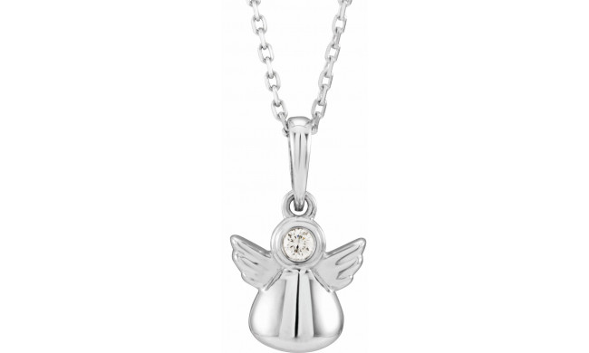 14K White .03 CT Diamond Youth Angel 15 Necklace - 86735601P