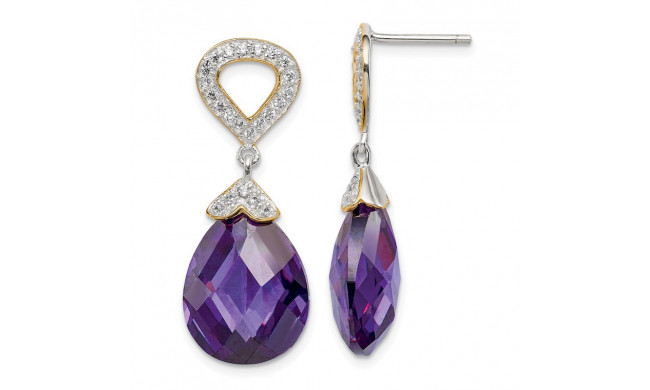 Quality Gold Sterling Silver CZ Teardrop Post Dangle Earrings - QE6273