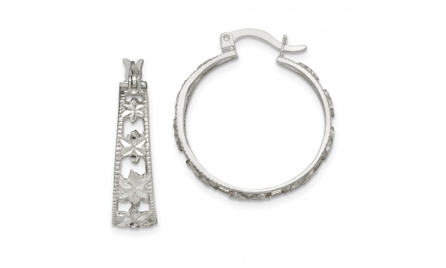 Quality Gold Sterling Silver Diamond-cut Flower Hoop Earrings - QE14778