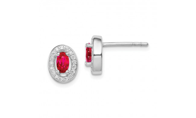 Quality Gold Sterling Silver Rhodium-plated   Red & White CZ Oval Stud Earrings - QE12559