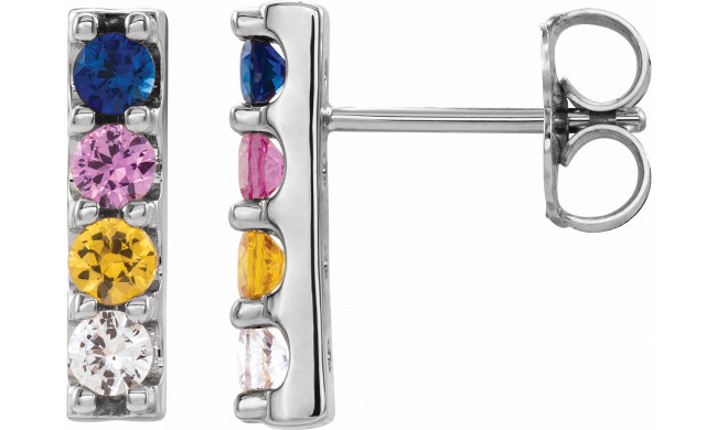 14K White Multi-Color Sapphire Bar Earrings - 86951600P