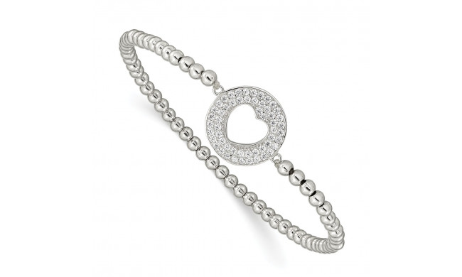 Quality Gold Sterling Silver Polished Beaded CZ heart Stretch Bracelet - QG3577