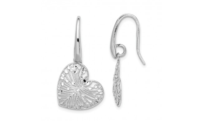 Quality Gold Sterling Silver Rhodium-plated Brushed & Polished  Heart Dangle Earrings - QE14237