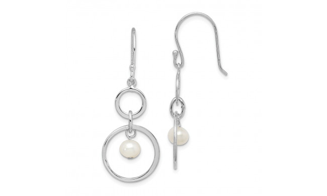 Quality Gold Sterling Silver Rhodium-plated FW Cultured Pearl Circle Dangle Earrings - QE15371