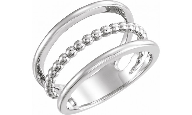 14K White Beaded Negative Space Ring - 51692101P