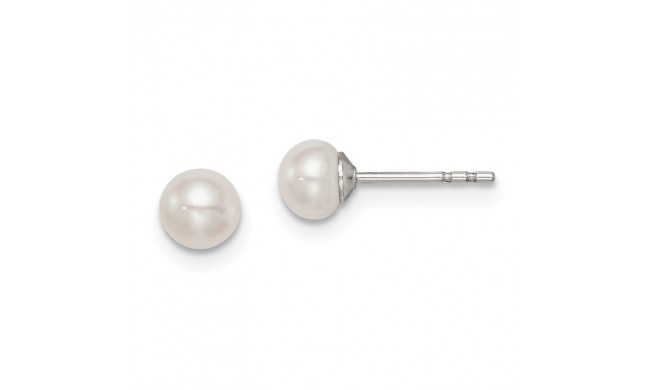 Quality Gold Sterling Silver 4-5mm White FW Cultured Button Pearl Stud Earrings - QE7647