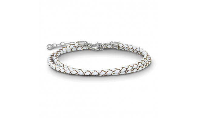 Quality Gold Sterling Silver Reflections White Leather 14in  2in ext Choker Bracelet - QRS4049WHT-14