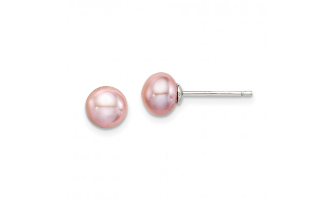 Quality Gold Sterling Silver 6-7mm Purple FW Cultured Button Pearl Stud Earrings - QE12691