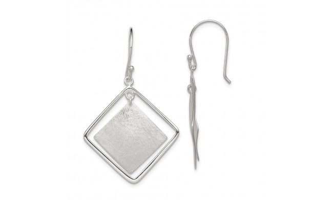Quality Gold Sterling Silver Polish. Text. Squares Dangle Shepherd Hook Earrings - QE12101