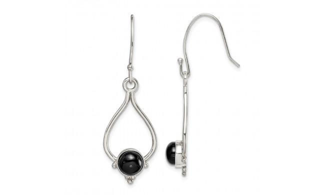 Quality Gold Sterling Silver Rhodium-plated Round Onyx Teardrop Dangle Earrings - QE14864