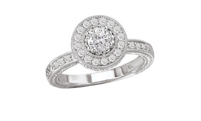 14k White Gold Round Halo Complete Diamond Engagement Ring