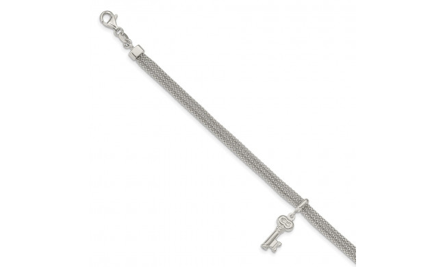 Quality Gold Sterling Silver Polished Multi Strand Key Dangle Bracelet - QG5075-7.5