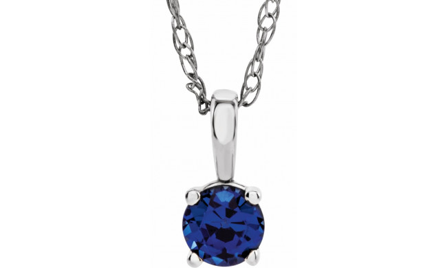 14K White 3 mm Round Blue Sapphire Youth Birthstone 14 Necklace - 2839370069P