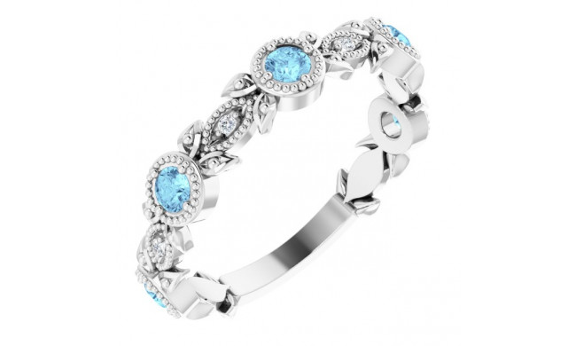 14K White Aquamarine & .03 CTW Diamond Leaf Ring - 71921600P