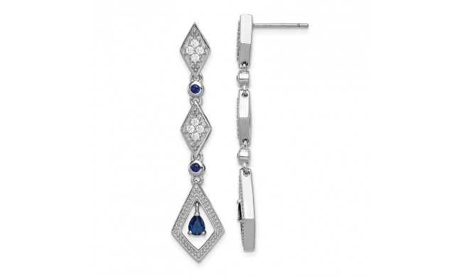 Quality Gold Sterling Silver Dark Blue CZ Dangle Post Earrings - QE5257