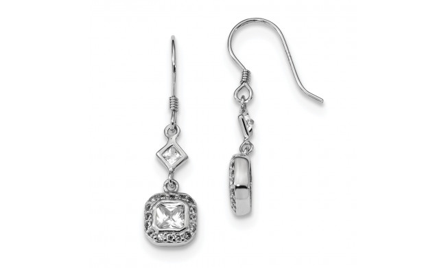 Quality Gold Sterling Silver Rhodium-plated CZ Square Halo Dangle Earrings - QE13768