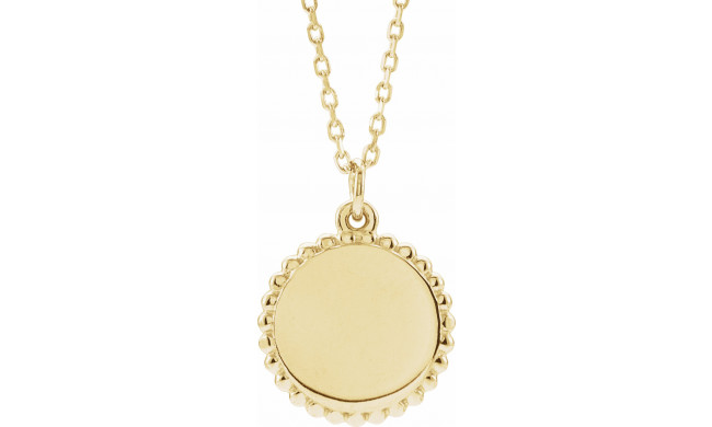 14K Yellow Engravable Beaded Disc 16-18 Necklace - 86472112P