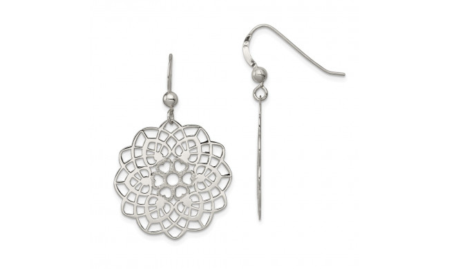 Quality Gold Sterling Silver Polished and Textured Flower Dangle Earrings - QE8860