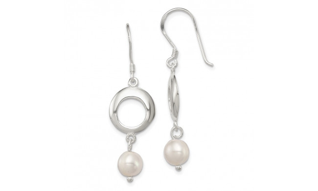 Quality Gold Sterling Silver & Glass Imitation Pearl Polished Fancy Dangle Earrings - QE7294