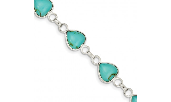 Quality Gold Sterling Silver Rhodium-plated Polished Heart-shaped Turquoise Bracelet - QH431-7