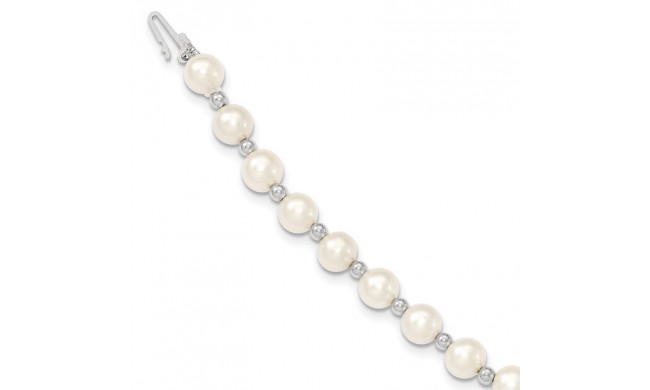 Quality Gold 14k White Gold White Near Round Cultured Pearl Bead Bracelet - XF572-7