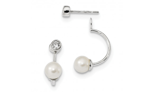 Quality Gold Sterling Silver CZ & FWC Pearl Removeable Front Back Post Dangle Earrings - QE13877