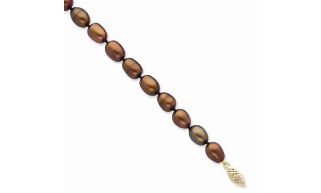 Quality Gold 14k Coffee Brown Rice Freshwater Cultured Pearl Bracelet - XF431-7.25