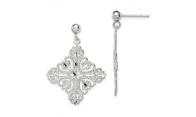 Quality Gold Sterling Silver Diamond Cut Square Post Dangle Earrings - QE9005