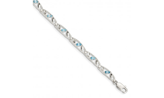 Quality Gold Sterling Silver Blue Topaz Diamond-cut Bracelet - QG4915-7