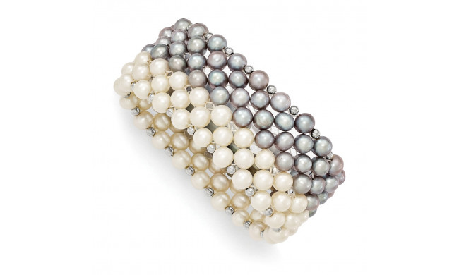 Quality Gold Sterling Silver White Grey 6-7mm FW Cultured Potato Pearl Stretch Bracelet - QH4800
