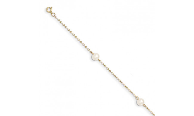 Quality Gold 14K White Near Round Freshwater Cultured Pearl 3-station Bracelet - XF560-7.25