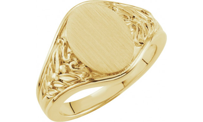 14K Yellow 12.8x9 mm Oval Signet Ring - 50456296595P