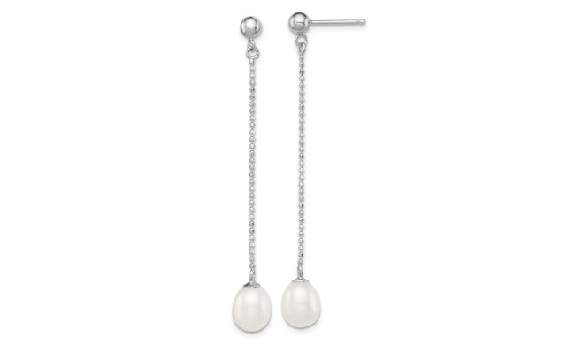 Quality Gold Sterling Silver Rhodium-plated 7-8mm White FWC Pearl Post Dangle Earrings - QE12776