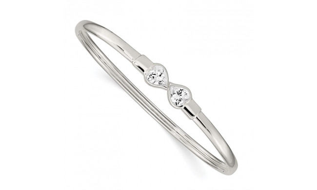 Quality Gold Sterling Silver CZ Heart Open Flexible Bangle Bracelet - QB995