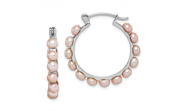 Quality Gold Sterling Silver Rhod-plat 4-5mm Pink FWC Pearl Hoop Earrings - QE15098