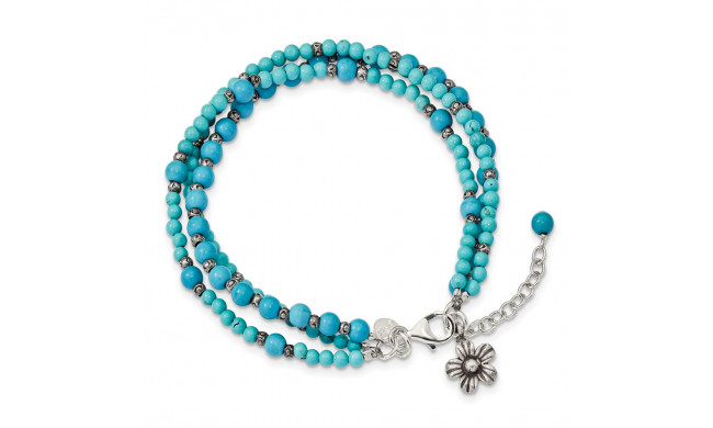 Quality Gold Sterling Silver Howlite Recon. Magnesite 2-Strand Flower Bracelet - QH5436-7.5