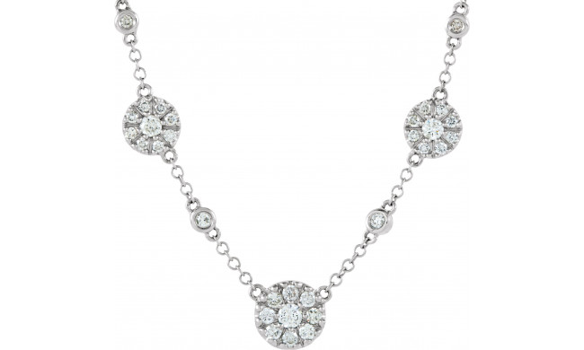 14K White 1/2 CTW Diamond Cluster Station 18 Necklace - 6708860001P