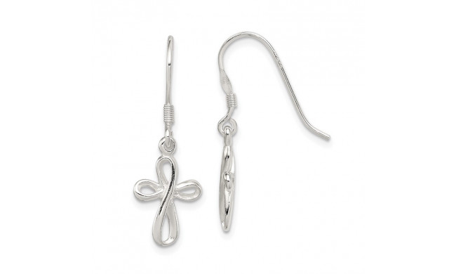 Quality Gold Sterling Silver Polished Cross Dangle Earrings - QE6912