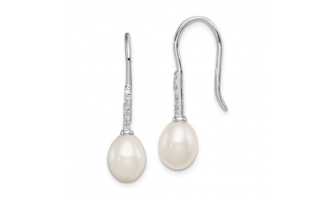 Quality Gold Sterling Silver Rhodium-plated 7-8mm White FWC Pearl CZ Dangle Earrings - QE12739